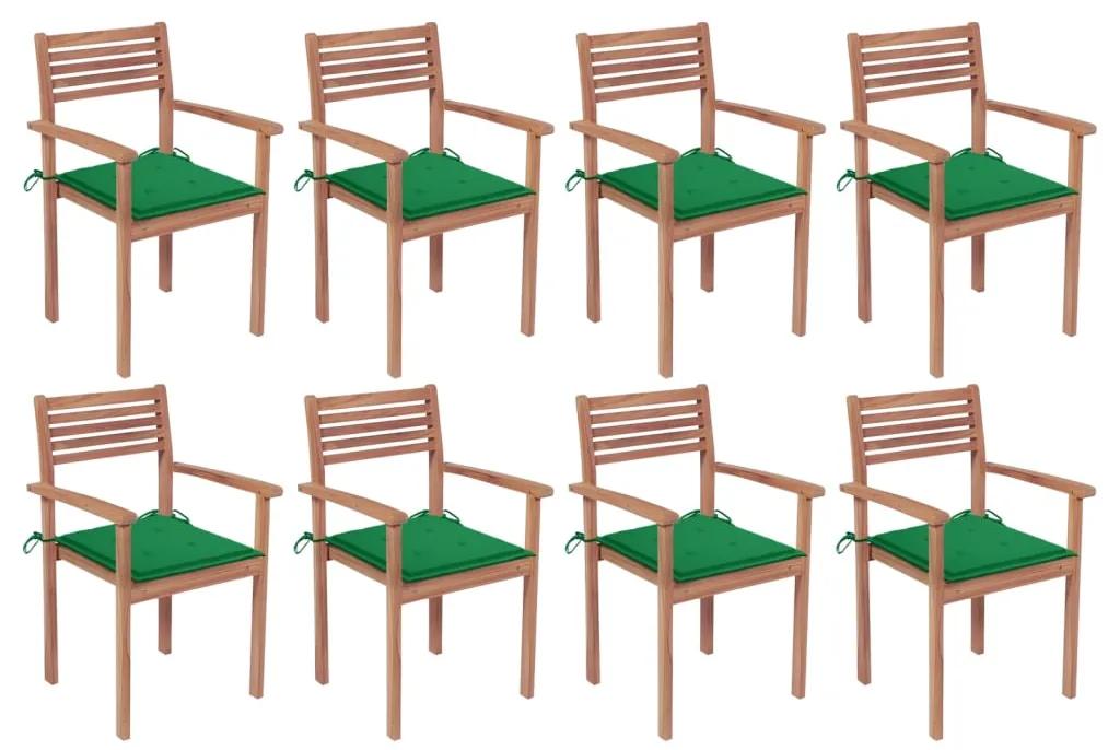 3072605 vidaXL Καρέκλες Κήπου Στοιβαζόμενες 8 τεμ. Μασίφ Ξύλο Teak &amp; Μαξιλάρια Πράσινο, 1 Τεμάχιο
