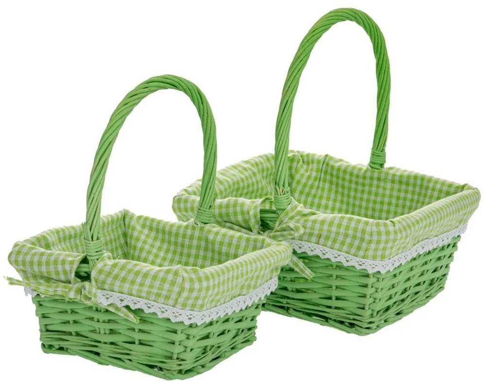 Καλάθι Με Ύφασμα (Σετ 2Τμχ) 89539 30x22x12/30-25x15x10/25cm Green Ύφασμα,Ψάθα