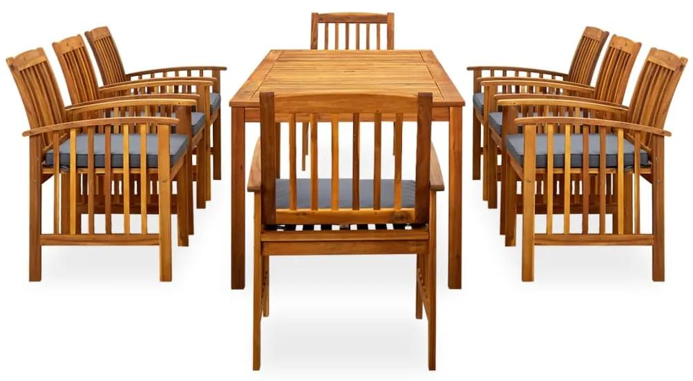 3058093  9 PIECE GARDEN DINING SET WITH CUSHIONS SOLID ACACIA WOOD (45963+312130+2X312131) 3058093