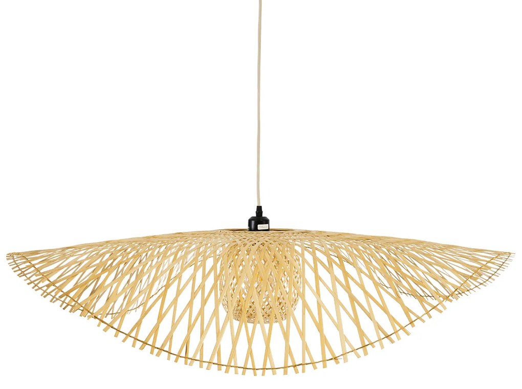 GloboStar CINNABAR 01838 Boho Κρεμαστό Φωτιστικό Οροφής Μονόφωτο 1 x E27 AC220-240V IP20 - Φ100 x Υ21cm - Μπεζ Ξύλινο Μπαμπού Πλέγμα - 5 Χρόνια Εγγύηση