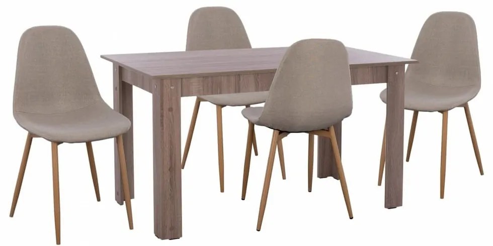Τραπεζαρία HM11618.07 (Σετ 5τμχ) 140x80x77 Light Beige 4 Θέσεων