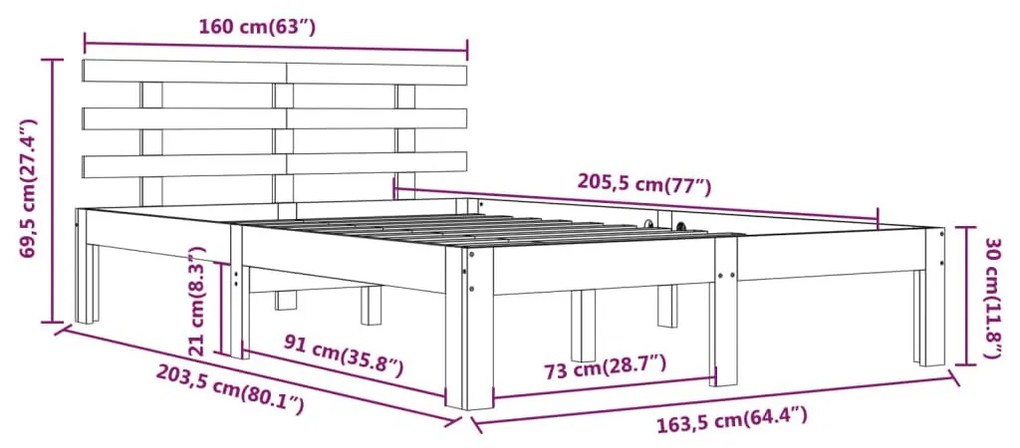 Πλαίσιο Κρεβατιού Λευκό 160 x 200 εκ. από Μασίφ Ξύλο - Λευκό