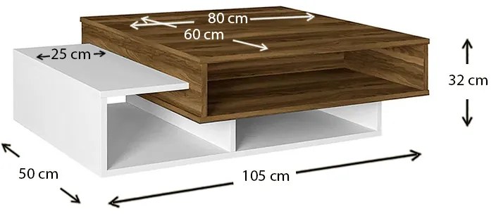 Τραπεζάκι σαλονιού Tab Megapap χρώμα λευκό - καρυδί 105x60x32εκ.
