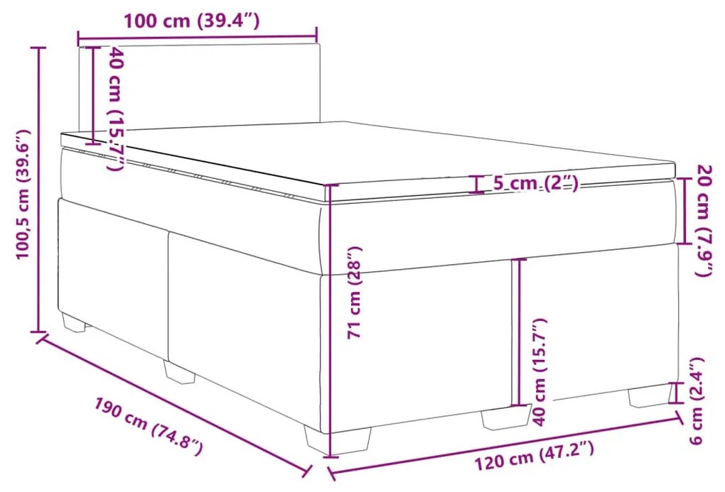 Κρεβάτι Boxspring με Στρώμα Σκούρο Γκρι 120x190 εκ. Βελούδινο - Γκρι