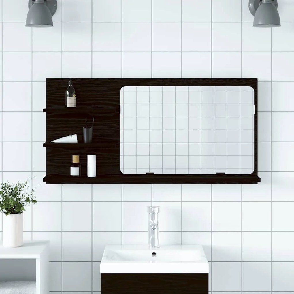 vidaXL Ντουλάπι Καθρέφτη Μπάνιου Μαύρο Δρυς 90x11x45 εκ. από Τεχνητό Ξύλο