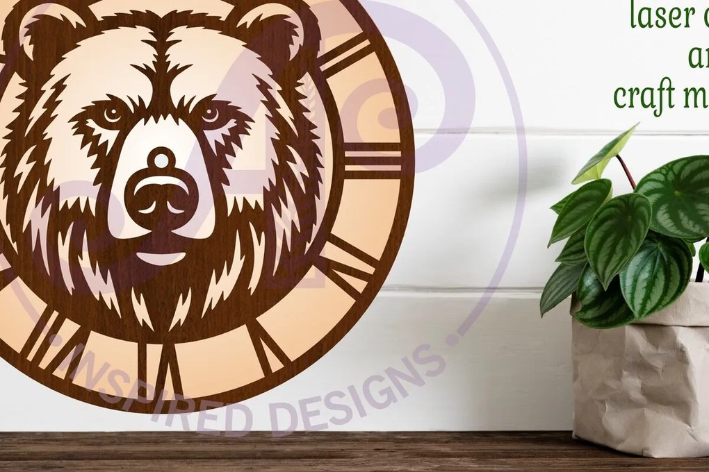 Intra απο ξύλο plywood 3mm-4mm πάχος Bear Face Ρολόι Ρολόι τοίχου Δίασταση 8x8 cm INTRAFABR-116700410