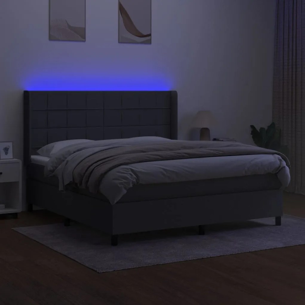 ΚΡΕΒΑΤΙ BOXSPRING ΜΕ ΣΤΡΩΜΑ &amp; LED ΣΚ.ΓΚΡΙ 180X200 ΕΚ ΥΦΑΣΜΑΤΙΝΟ 3138334