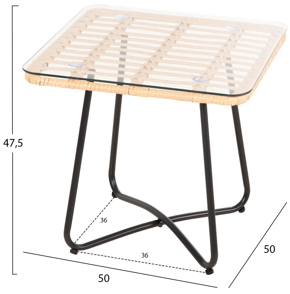 ΤΡΑΠΕΖΑΚΙ GERRY HM5717.11 ΜΕ WICKER ΜΠΕΖ-ΜΑΥΡΟ ΜΕΤΑΛ.ΣΚΕΛΕΤΟ 50x50x47,5Υεκ. - 0610490 - HM5717.11