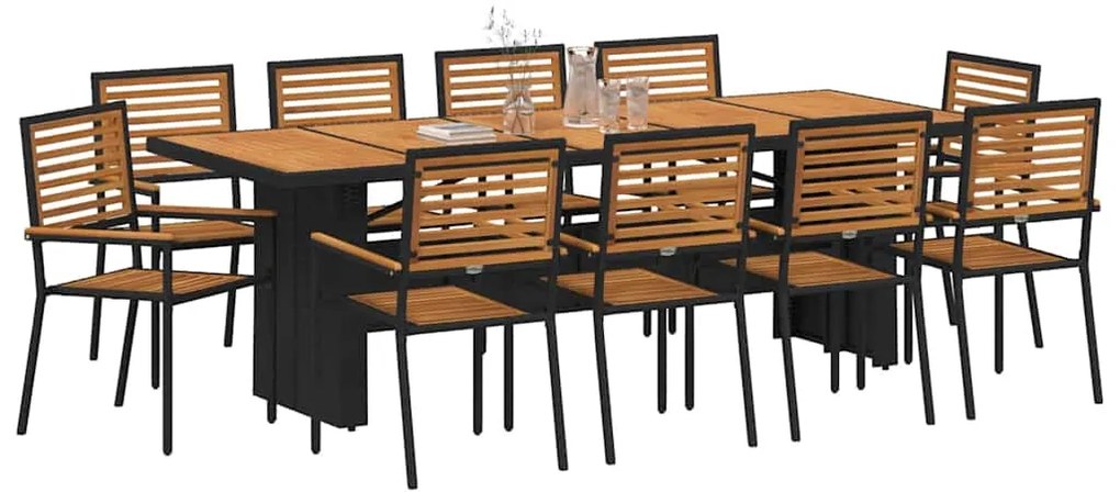vidaXL Σέτ φαγητού για κήπο 11 pcs Μαύρο 240 x 90 x 75 cm