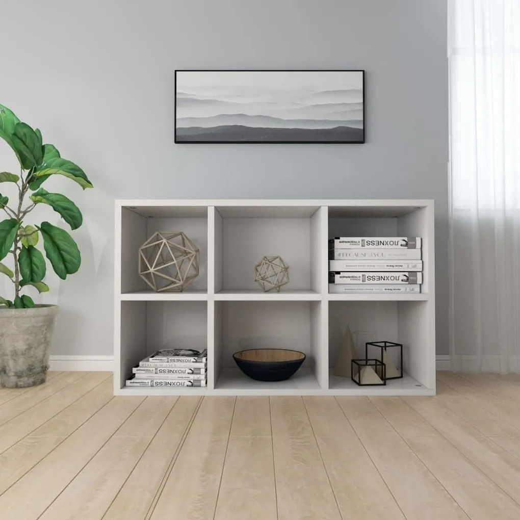 Ραφιέρα/Βιβλιοθήκη Γυαλιστερό Λευκό 66x30x98 εκ. Επεξ. Ξύλο - Λευκό