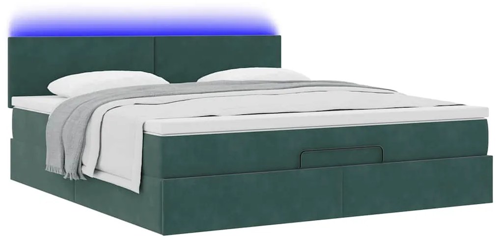 vidaXL Οθωμανικό κρεβάτι με στρώμα & LEDs Dark Green 160x200cm Velvet