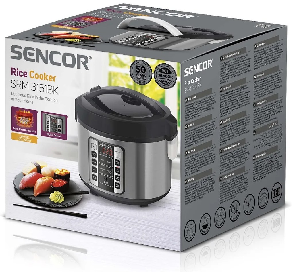 Ατμομάγειρας Ρυζιού Rice Cooker 1,5lt με Οθόνη και 11 Λειτουργίες Sencor SRM 3151BK Ασημί