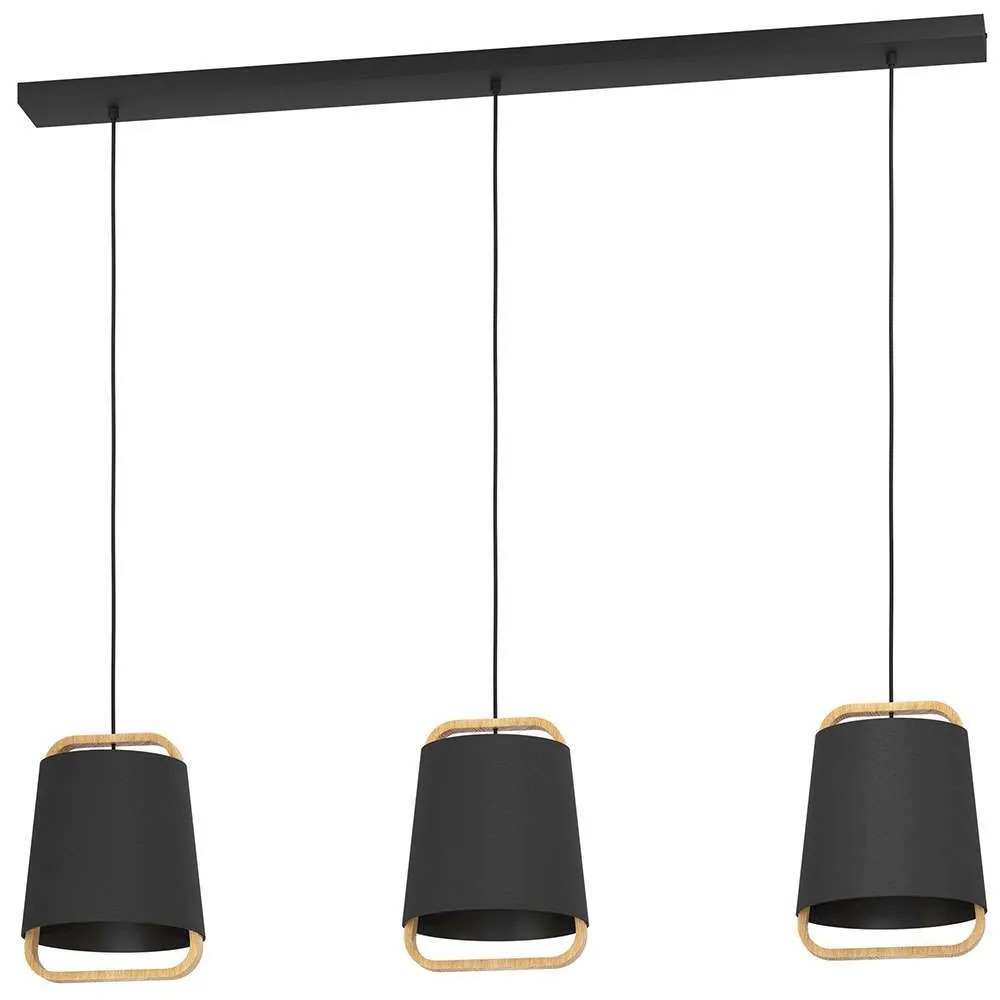 Φωτιστικό Οροφής - Ράγα Camaloza 390186 127,5x22,5x150cm 3xE27 40W Black-Brown Eglo Steel,Fabric,Wood