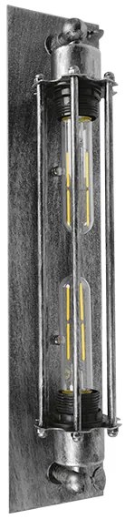 GloboStar REBELL 01567 Vintage Industrial Φωτιστικό Τοίχου Απλίκα Δίφωτο Ασημί Σκουριά Μεταλλικό Πλέγμα Μ9.5 x Π10 x Υ47cm - 01567