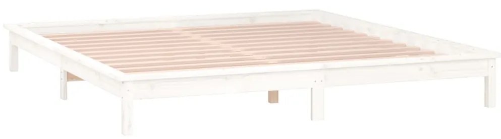 vidaXL Πλαίσιο Κρεβατιού με LED Λευκό 200 x 200 εκ. από Μασίφ Ξύλο