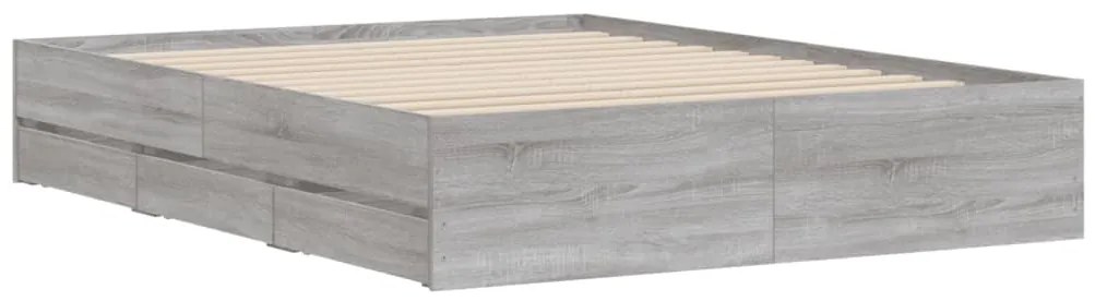 vidaXL Πλαίσιο Κρεβατιού με συρτάρια Γκρι sonoma 140x200εκ. Επεξ. Ξύλο