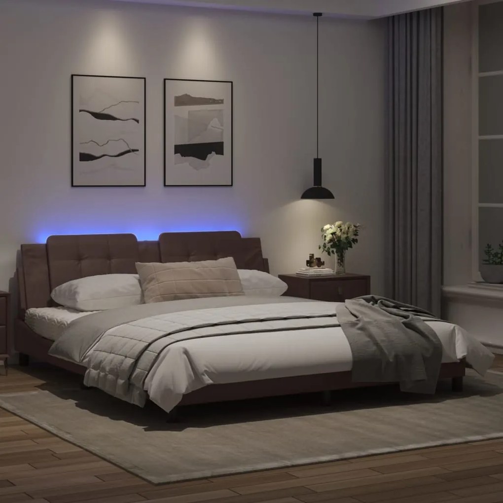 Πλαίσιο Κρεβατιού με LED Καφέ 180x200 εκ. Συνθετικό Δέρμα 3214126
