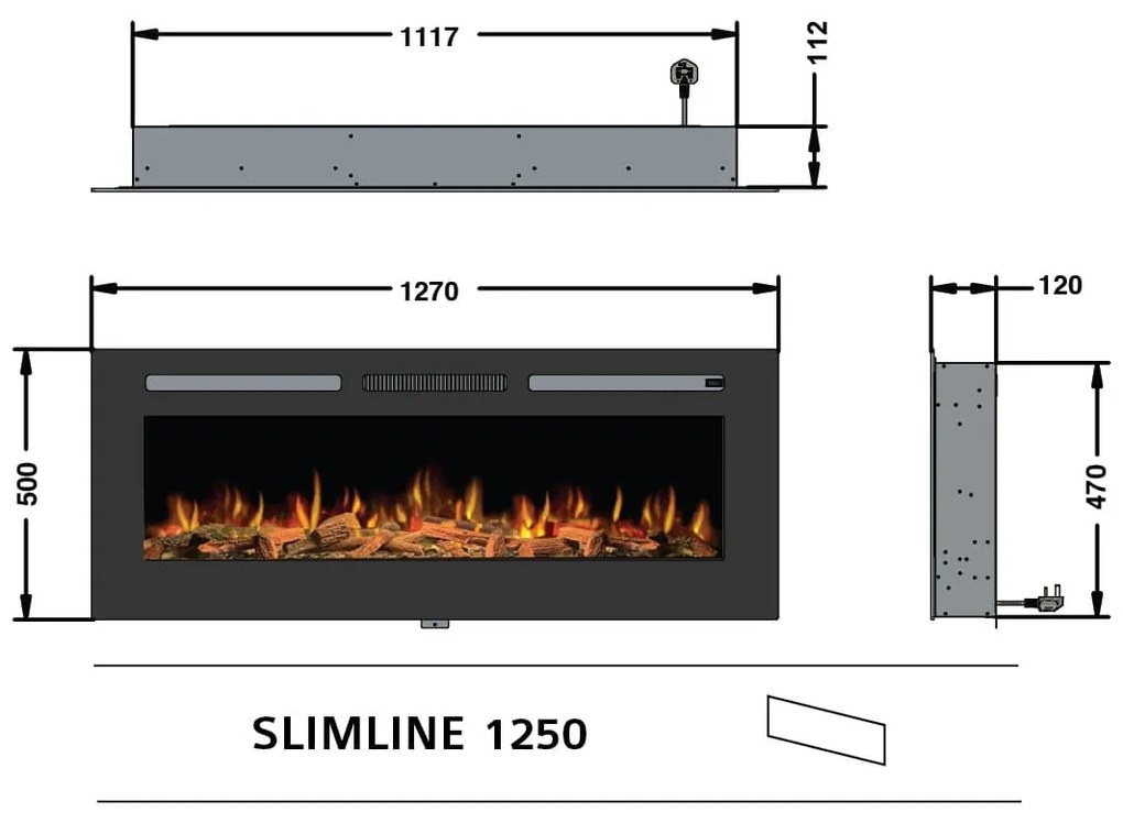 RECESSED ELECTRIC FIREPLACE LIVING FIRE 127cm X 12cm iLektro 1270 Landscape SLIMLINE 50 FP-SL50-0071