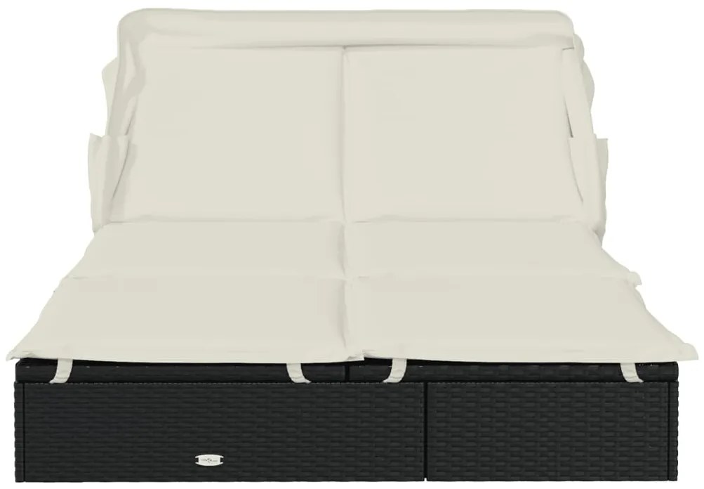 vidaXL Ξαπλώστρα 2 Ατόμων Πτυσ. Οροφή Μαύρη 213x118x97 εκ Συνθ. Ρατάν