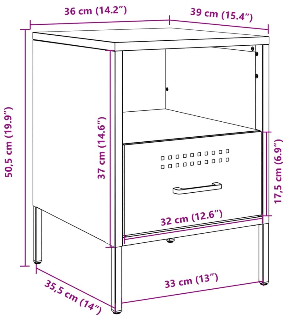 Κομοδίνα 2 τεμ. Ροζ 36x39x50,5 εκ. από Χάλυβα - Ροζ