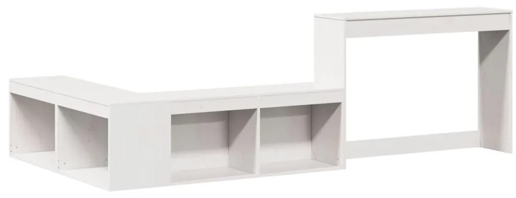 Κομοδίνο με Γραφείο Λευκό 222x107x75 εκ. από Μασίφ Ξύλο Πεύκου - Λευκό