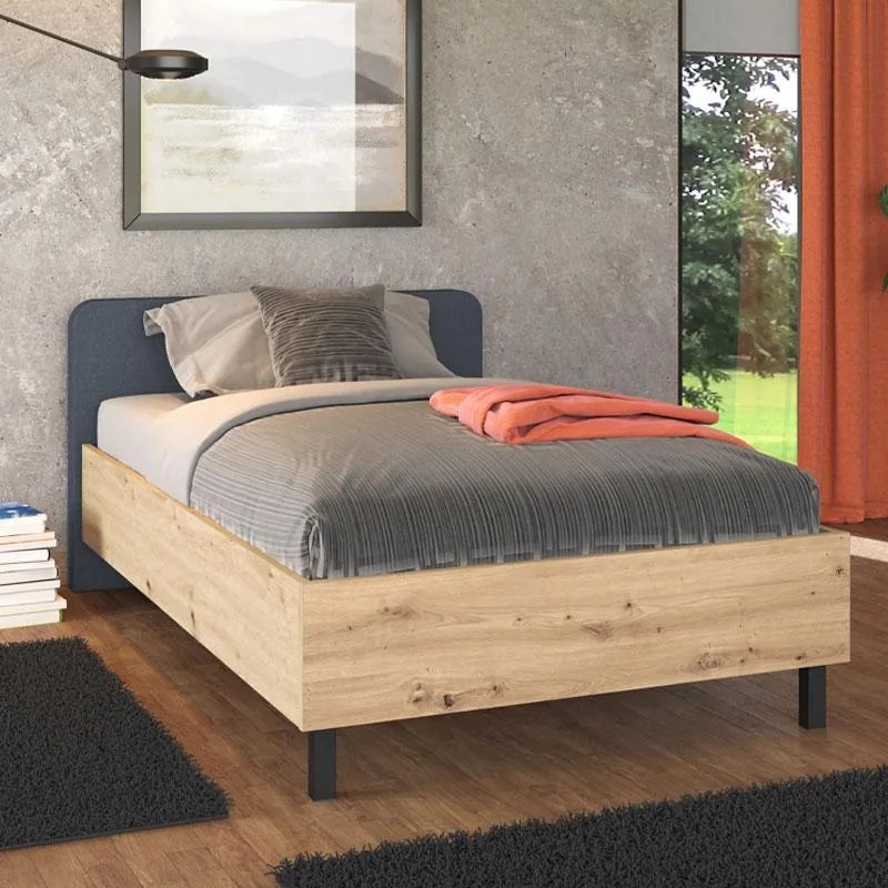 Κρεβάτι Barletta 120 Ημίδιπλο Artisan oak - Γκρί Ύφασμα 120x200 εκ. 131x213.5x85.5 εκ.