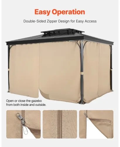 VEVOR Gazebo Privacy Curtain 12&#039; x 10&#039; x 7.3&#039; Waterproof Gazebo Curtains Khaki
