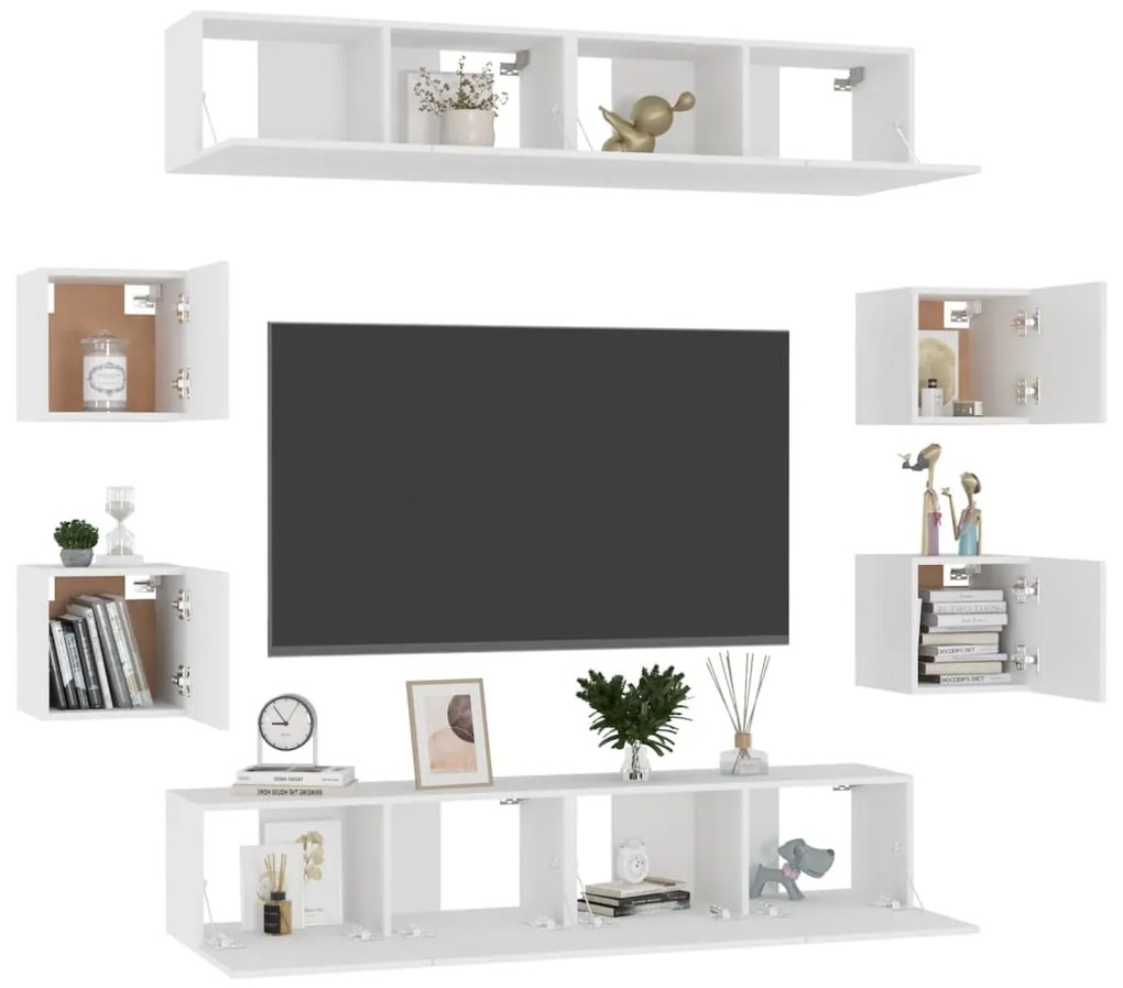 vidaXL Έπιπλα Τηλεόρασης Σετ 8 Τεμαχίων Λευκό από Μοριοσανίδα