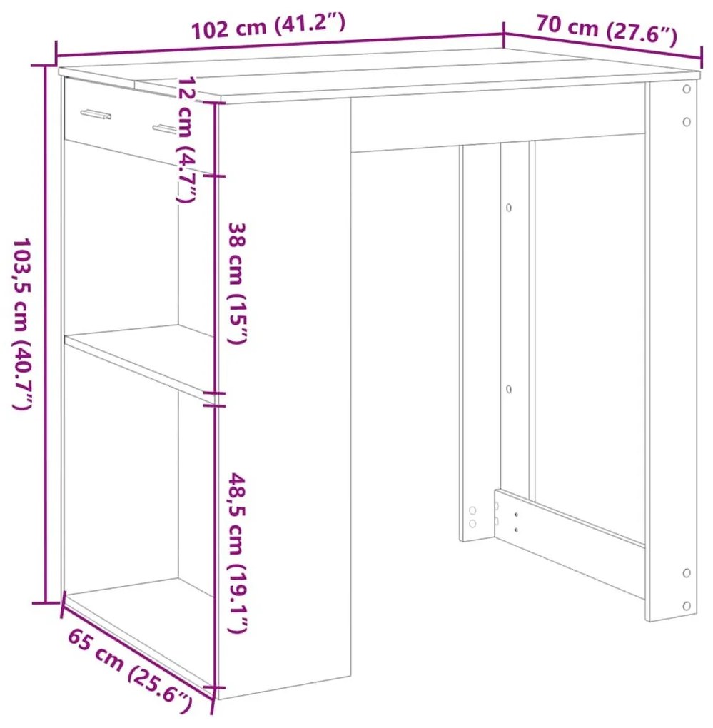 Τραπέζι Μπαρ Γκρι Sonoma 102x70x103,5 εκ. Επεξεργ. Ξύλο - Γκρι