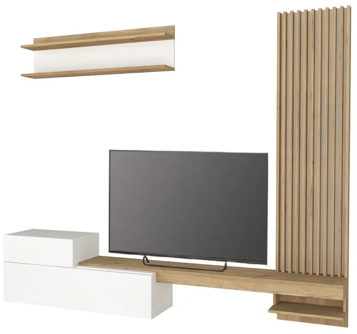 Σύνθεση τηλεόρασης Dumont Megapap χρώμα λευκό - sepet oak 240x36,8x200εκ.