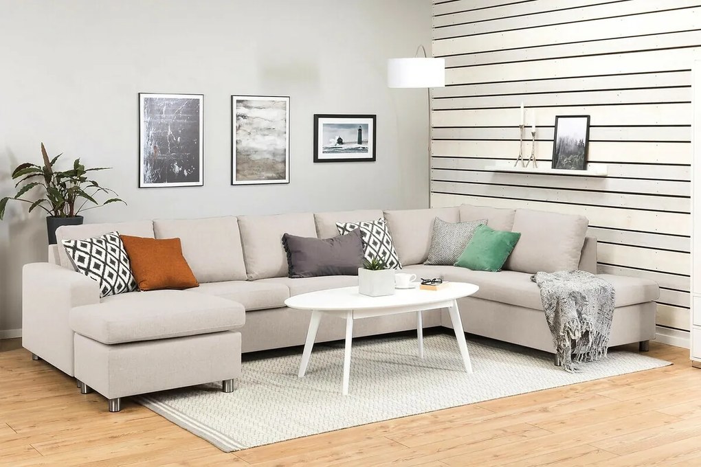 Γωνιακός Καναπές Scandinavian Choice C157, Ανοιχτό καφέ, 344x199x80cm