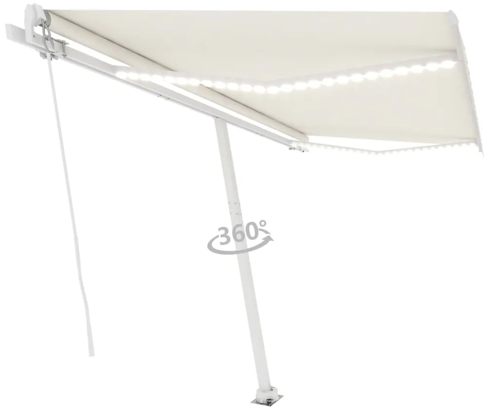 vidaXL Τέντα Συρόμενη Χειροκίνητη με LED Κρεμ 450 x 350 εκ.