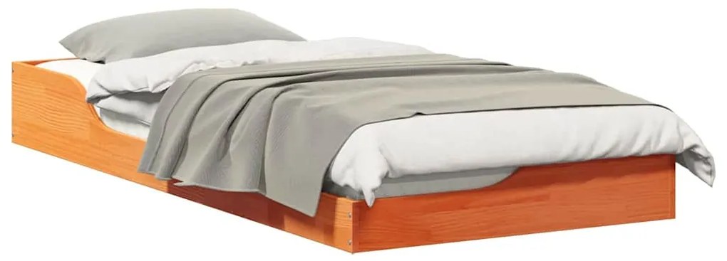 vidaXL Κρεβάτι δαπέδου Καφέ κεριού 100 x 200 cm Μασίφ ξύλο πεύκου