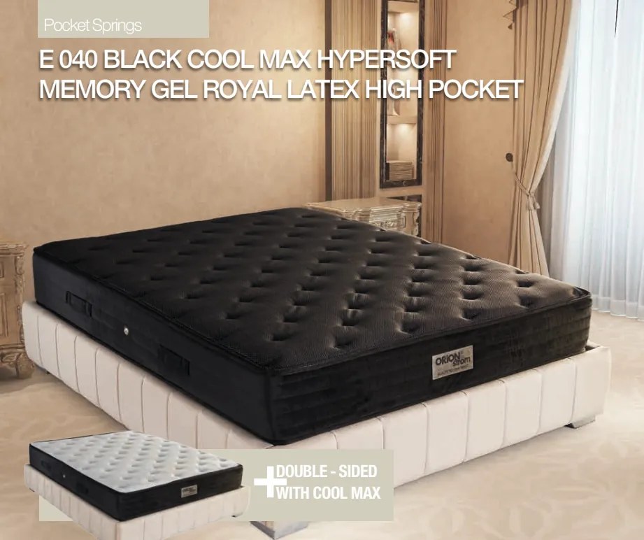 Στρώμα  E040 Black Cool Max Memory Gel Hyper Soft Royal Latex High Pocket  100×190 εκ.  Σκληρότητας: Μαλακό Orion Strom