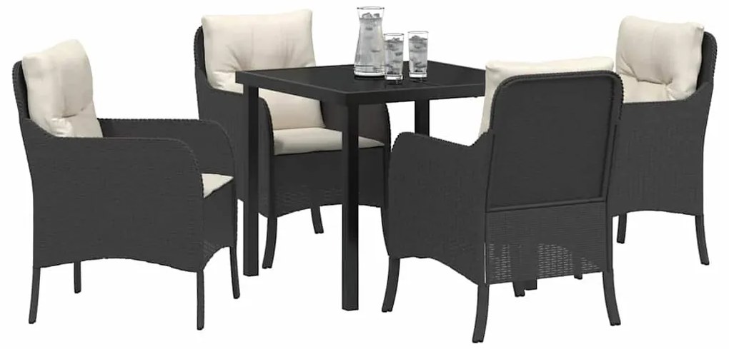 vidaXL Σέτ φαγητού για κήπο με μαξιλάρι 5 pcs Μαύρο Πολυ ράταν