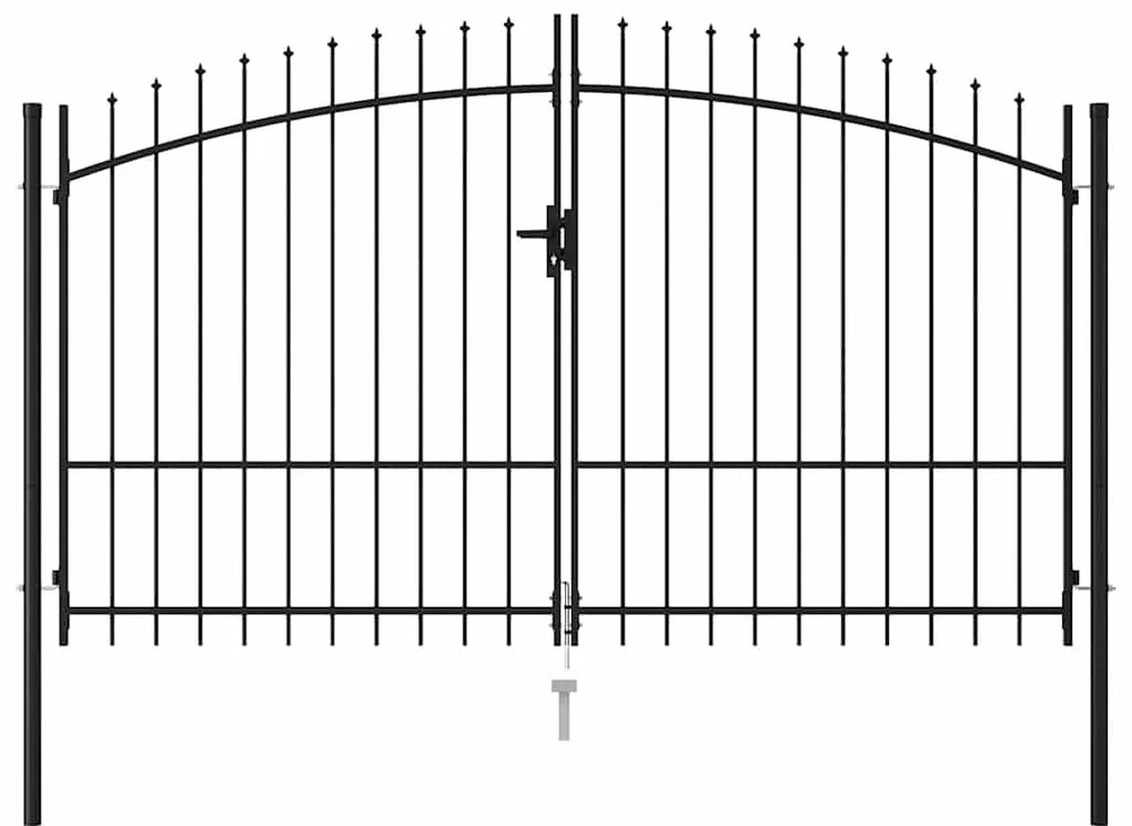 vidaXL Καγκελόπορτα Διπλή με Ακίδες Μαύρη 3 x 1,75 μ. Ατσάλινη