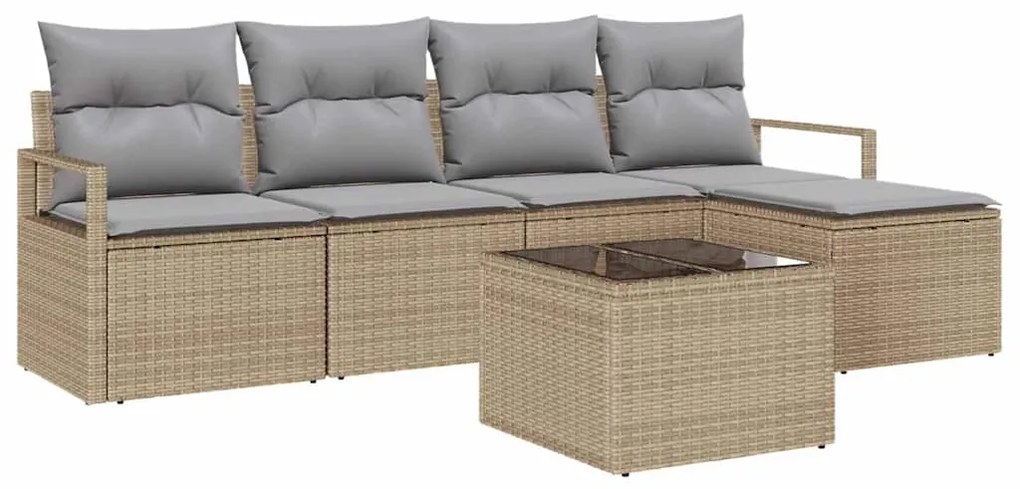 vidaXL Σετ Καναπέ Κήπου 6 pcs Μπεζ Πολυ ράταν