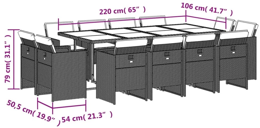 vidaXL Σετ Τραπεζαρίας Κήπου 13 τεμ. Μπεζ Συνθ. Ρατάν με Μαξιλάρια