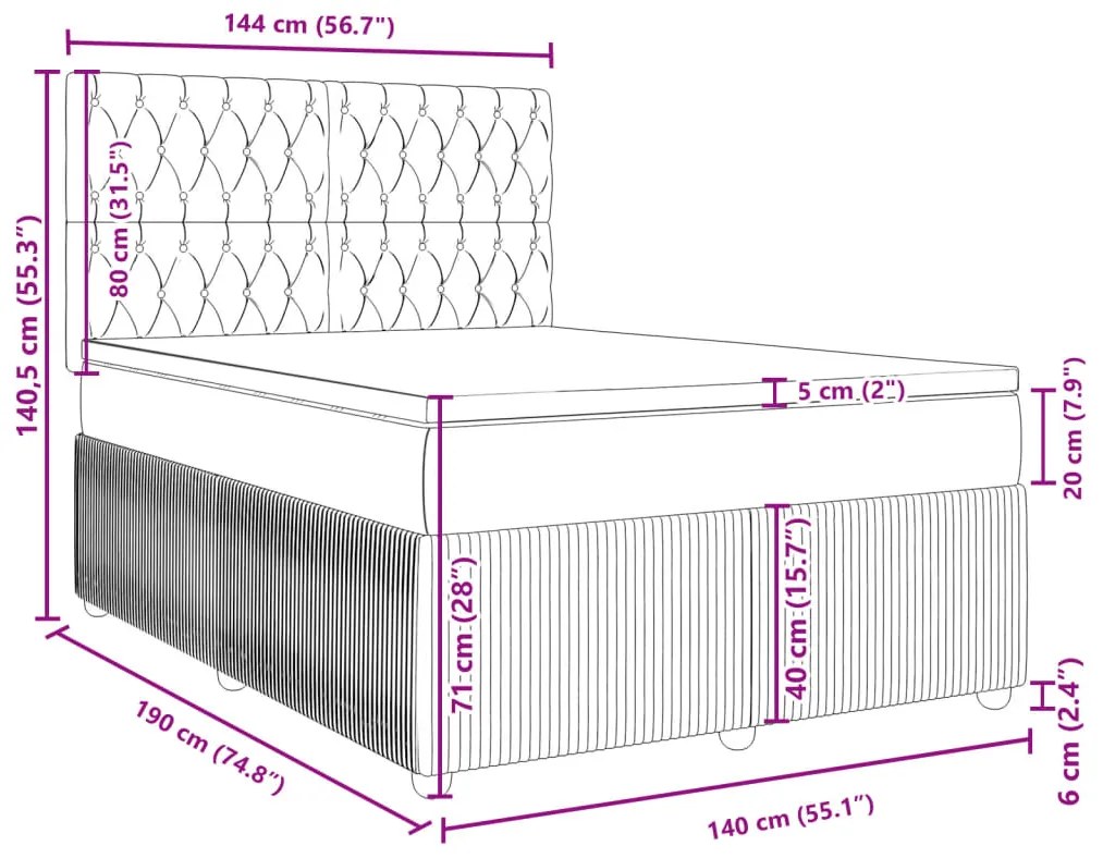 Κρεβάτι Boxspring με Στρώμα Μαύρο 140x190 εκ. Βελούδινο - Μαύρο