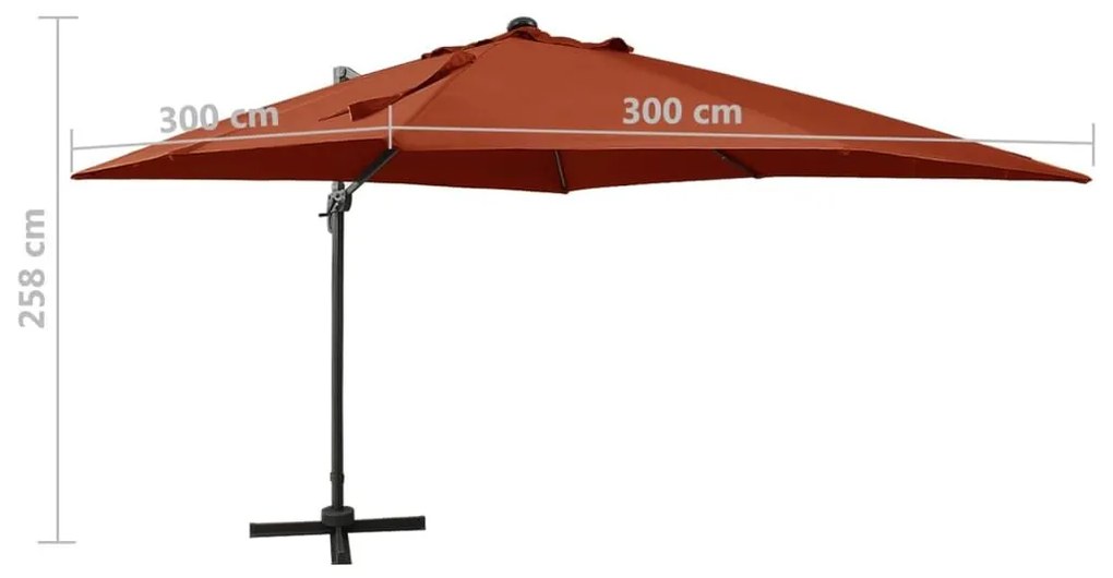 Ομπρέλα Κρεμαστή με Ιστό και LED Τερακότα 300 εκ. - Καφέ