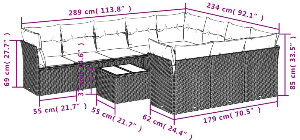 vidaXL Σαλόνι Κήπου Σετ 11 Τεμαχίων Μαύρο Συνθετικό Ρατάν με Μαξιλάρια