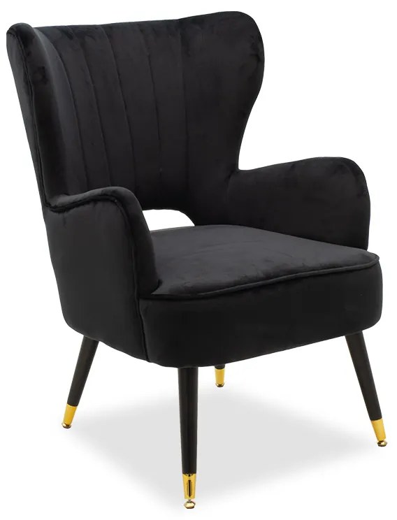 Intrahome Πολυθρόνα - μπερζέρα FUJIA Intrahome βελούδο μαύρο 65x74x90εκ | SKU: INTRAPA-221111136