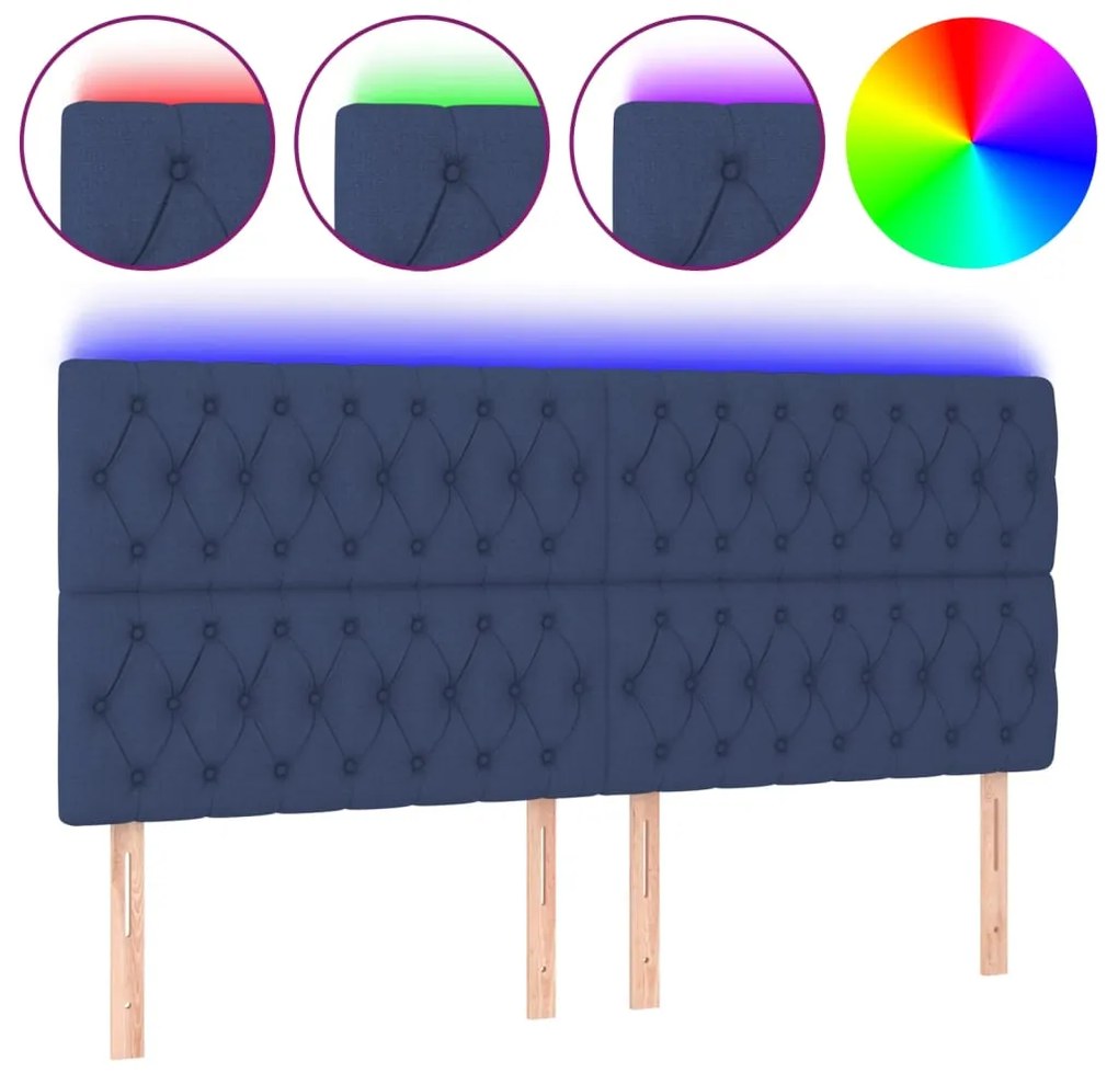 vidaXL Κεφαλάρι Κρεβατιού LED Μπλε 200x7x118/128 εκ. Υφασμάτινο