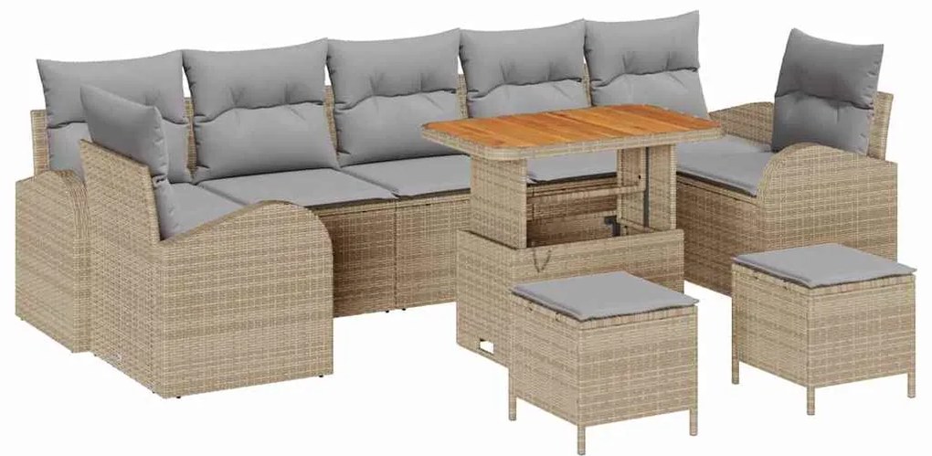 vidaXL Σετ Καναπέ Κήπου με μαξιλάρι 10 pcs Μπέζ και Ανοιχτό Γκρι