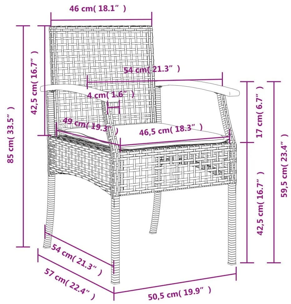 Καρέκλες Κήπου 4 τεμ. Μπεζ Συνθ. Ρατάν/Ξύλο Ακακίας+Μαξιλάρια - Μπεζ