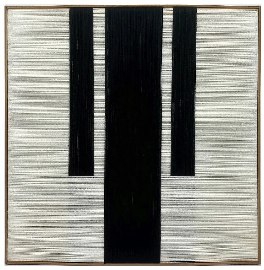 Πίνακας Με Ξύλινη Κορνίζα Και Νήμα Μπεζ-Μαύρο ESPIEL 71x3,5x71εκ. NIM108