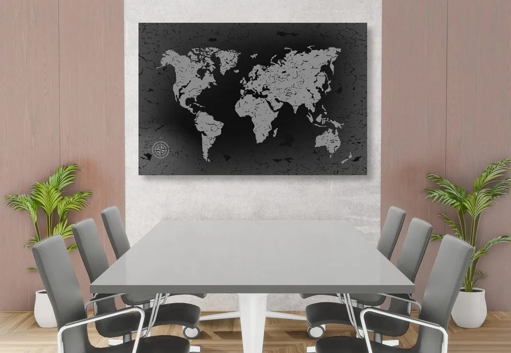 Εικόνα στο φελλό ενός παλιού παγκόσμιου χάρτη σε αφηρημένο φόντο σε ασπρόμαυρο - 120x80  color mix