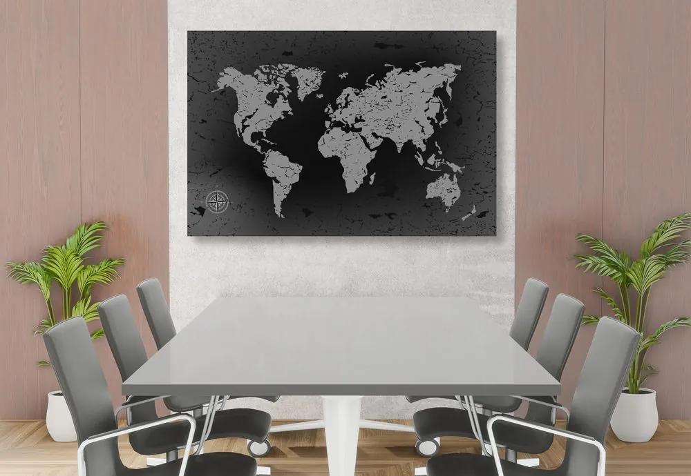 Εικόνα στο φελλό ενός παλιού παγκόσμιου χάρτη σε αφηρημένο φόντο σε ασπρόμαυρο - 120x80  flags