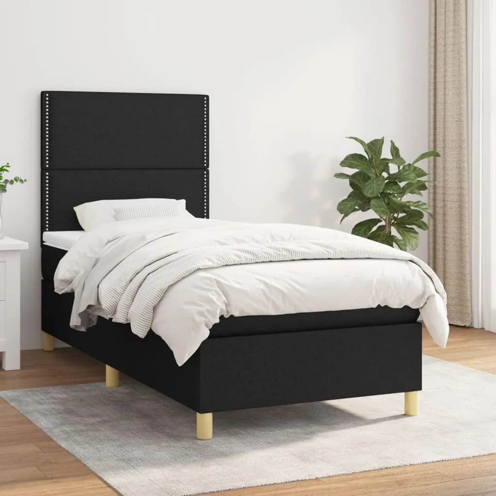 vidaXL Κρεβάτι Boxspring με Στρώμα Μαύρο 90x200 εκ. Υφασμάτινο