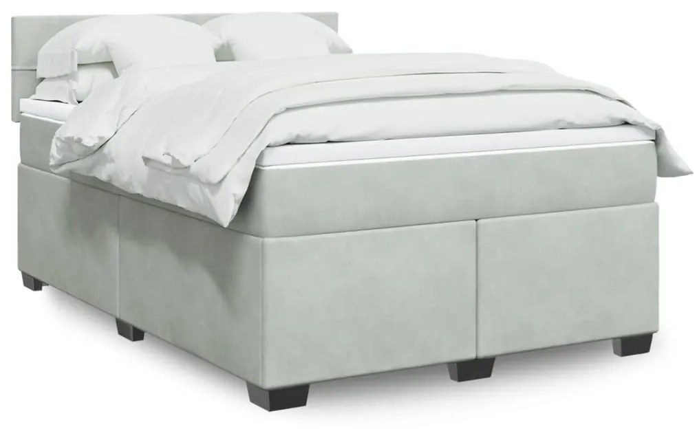 vidaXL Κρεβάτι Boxspring με Στρώμα Ανοιχτό Γκρι 140x200 εκ. Βελούδινο